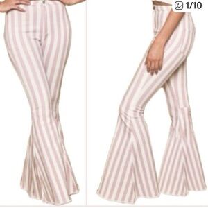 Light Pink Striped Flare Bellbottom Jeans